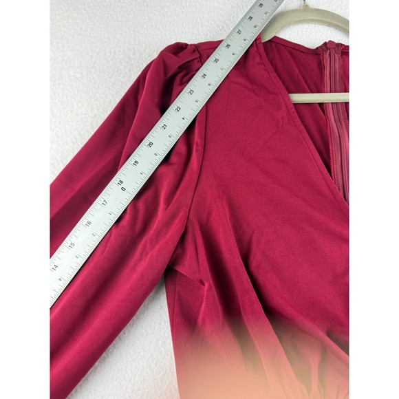 Cupshe Burgundy Ruched Wrap V-Neck Long Sleeve Ruffle Mini Dress CAA05A3L045JJ L - Picture 11 of 15